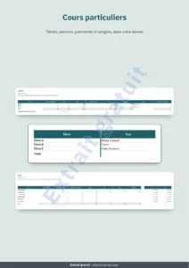 Cours particuliers — Cours particuliers — classeur des élèves, séances et paiements + carnet PDF à imprimer (Excel, Google Sheets et LibreOffice)