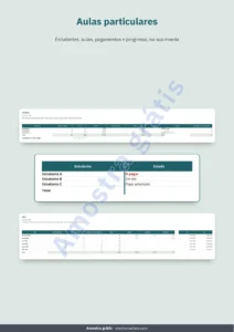 Aulas particulares — Aulas particulares — planilha de estudantes, aulas e pagamentos + caderno PDF para imprimir (Excel, Google Sheets e LibreOffice)