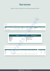 Özel dersler — Özel ders takip tablosu — öğrenciler, dersler ve ödemeler için tablo + yazdırılabilir PDF defter (Excel, Google Sheets ve LibreOffice)