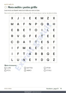 Mots mêlés : petite grille — Mon cahier du Ramadan — Jeux, coloriages et bonnes actions, 5-10 ans