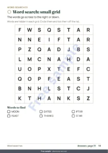 Word search: small grid — My Ramadan Activity Book — Games, Colouring and Kind Acts, Ages 5-10