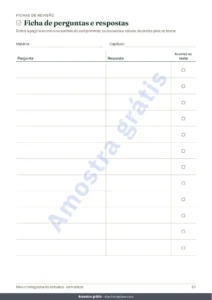 Ficha de perguntas e respostas — Cronograma de estudos para provas — cronograma reverso, repetição espaçada e fichas para preencher (PDF sem datas)
