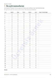 Bu ayki namazlarım — Ramazanım — Tarihsiz 30 Günlük Ramazan Planlayıcısı
