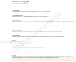 Begin hier — Budget 2027 — huishoudboekje in Excel en Google Sheets, per maand, in je eigen valuta