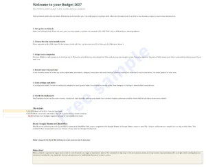 Start here — Budget 2027 — Excel and Google Sheets budget spreadsheet, month by month, in your currency