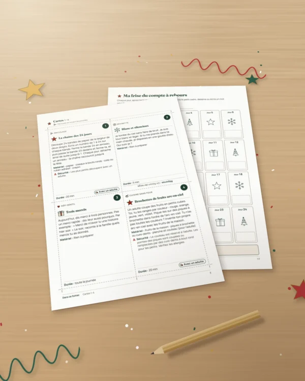 Compte à rebours des fêtes — 24 cartes d'activités en famille à imprimer (calendrier de l'Avent)