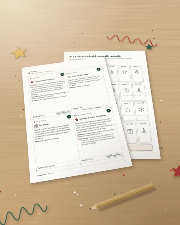 Conto alla rovescia delle feste — 24 carte di attività in famiglia da stampare (calendario dell'Avvento)