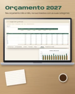 Orçamento 2027 — planilha Excel e Google Planilhas, mês a mês, na sua moeda