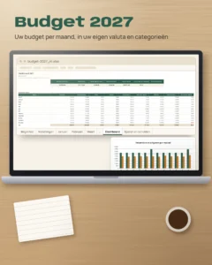 Budget 2027 — huishoudboekje in Excel en Google Sheets, per maand, in je eigen valuta