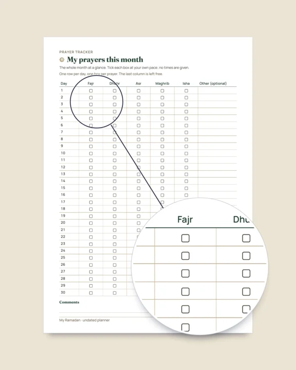 My Ramadan — Undated 30-Day Planner