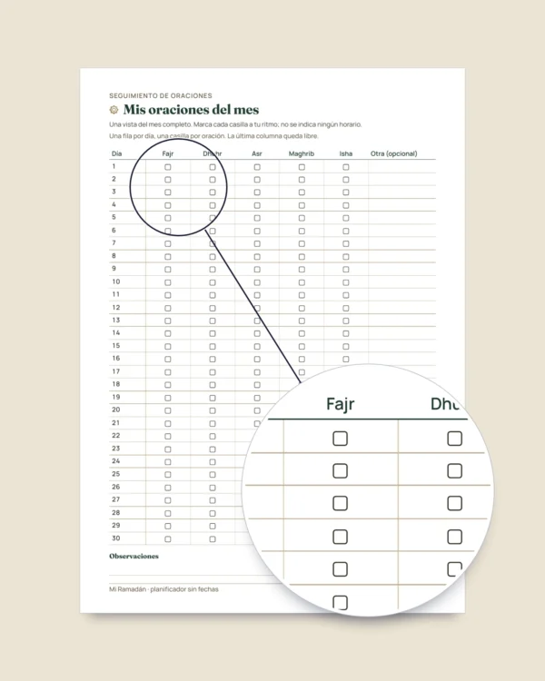 Mi Ramadán — Planificador sin fechas, 30 días