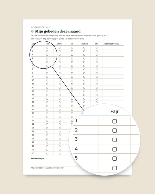 Mijn Ramadan — Ongedateerde planner voor 30 dagen