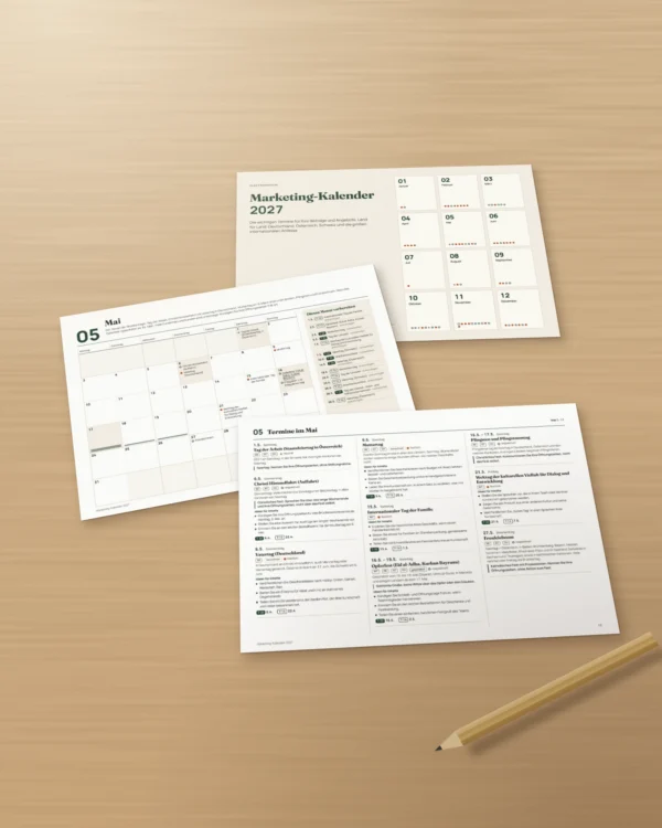 Marketing-Kalender 2027 — Termine nach Land und Ideen für Beiträge, PDF + Tabelle + Kalenderdatei