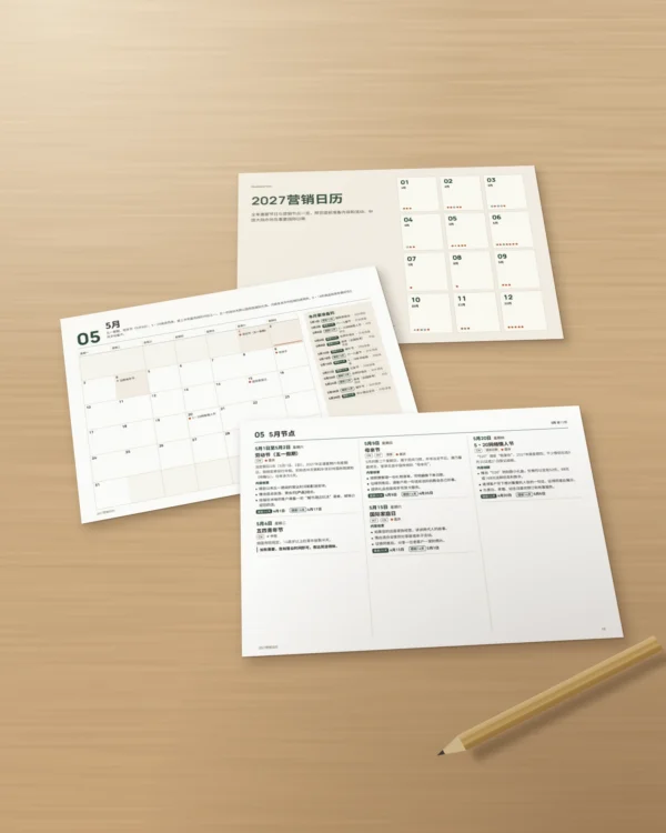 2027营销日历 — 中国节日与营销节点、内容创意，PDF + 表格 + 日历文件