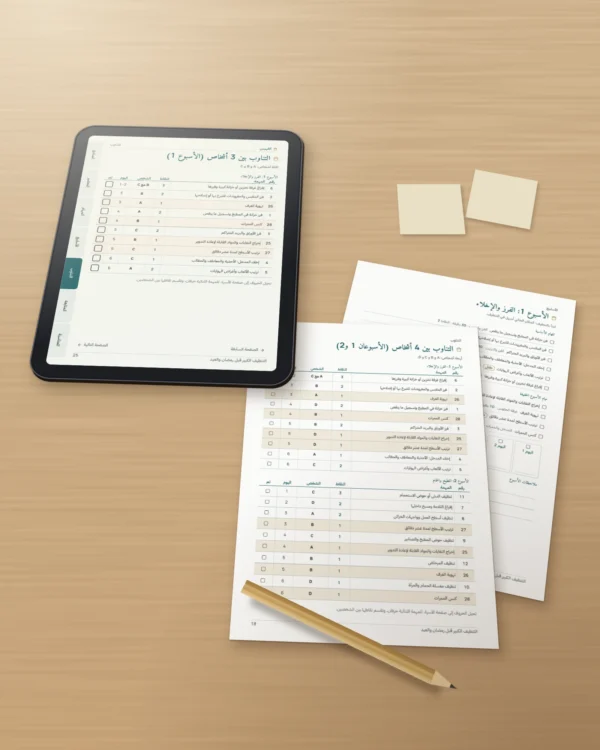 التنظيف الكبير قبل رمضان والعيد — خطة 4 أسابيع وتوزيع عادل للمهام بين 2 و6 أشخاص (PDF للطباعة)