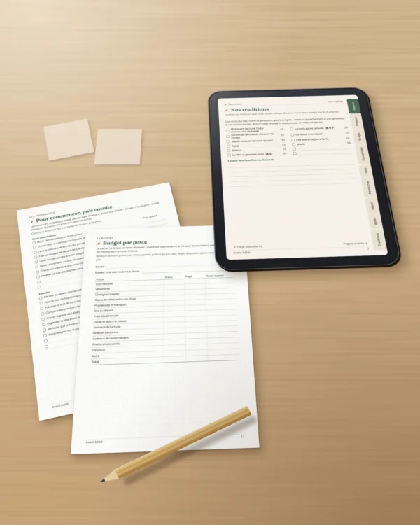 Avant bébé — carnet d'arrivée à imprimer et classeur de budget, quelle que soit votre tradition