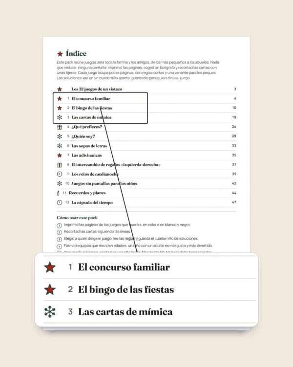 Juegos de fiesta en familia — 12 juegos para imprimir en Navidad y Nochevieja